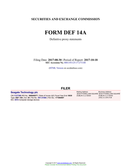 Seagate Technology Plc Form DEF 14A Filed 2017-08-30