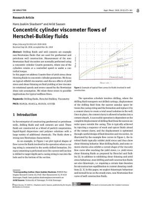 Concentric Cylinder Viscometer Flows of Herschel-Bulkley Fluids Received Sep 09, 2019; Accepted Nov 28, 2019