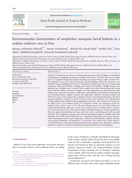 Environmental Characteristics of Anopheline Mosquito Larval Habitats