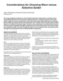 Considerations for Choosing Wave Versus Selective Solder