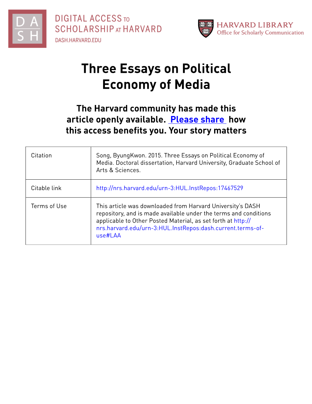 Three Essays on Political Economy of Media