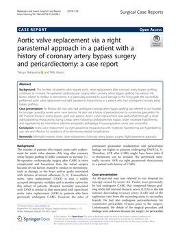 Aortic Valve Replacement Via a Right Parasternal Approach in a Patient