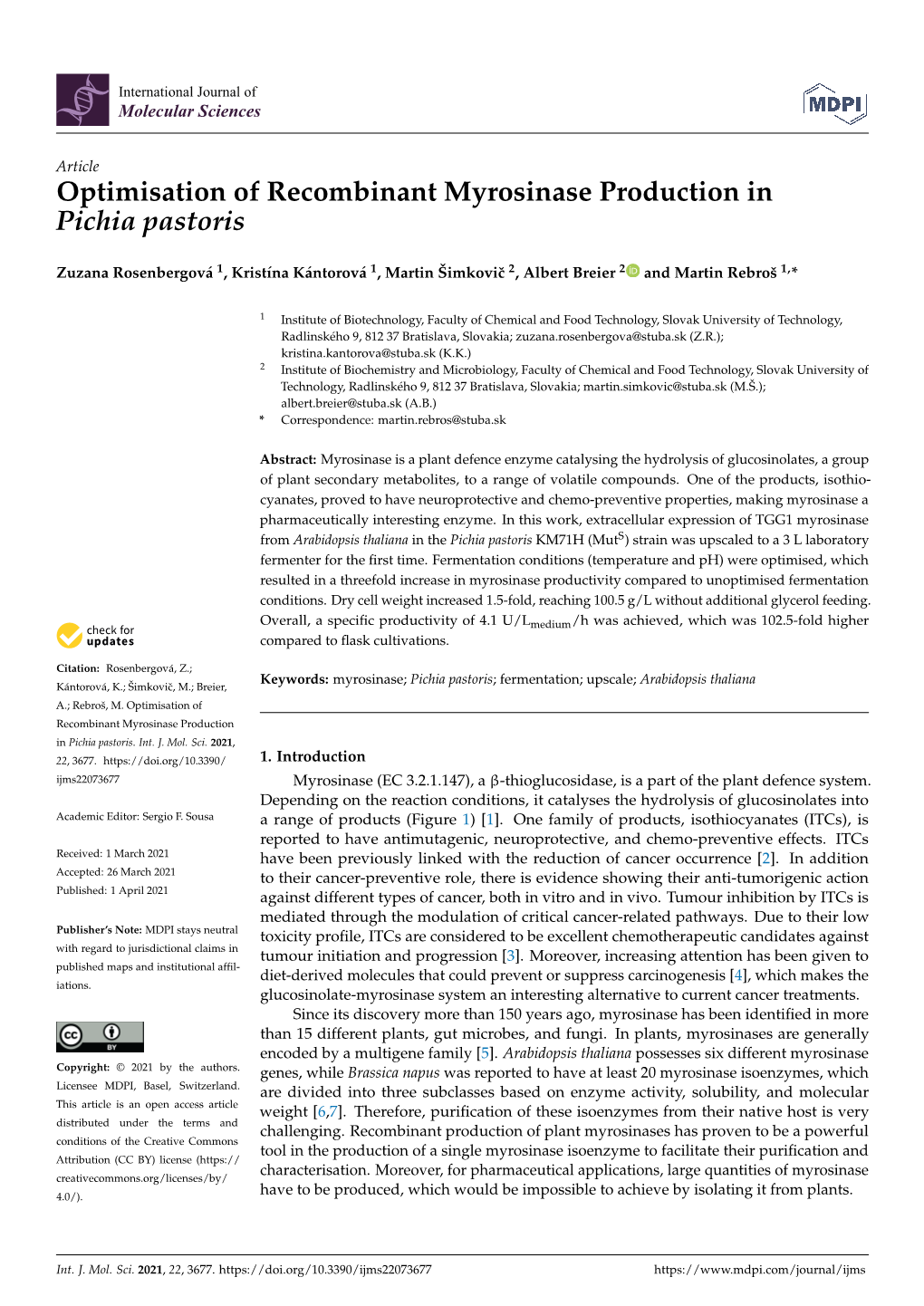 Optimisation of Recombinant Myrosinase Production in Pichia Pastoris