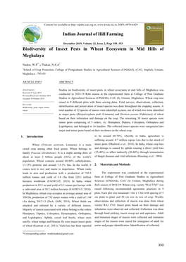 Biodiversity of Insect Pests in Wheat Ecosystem in Mid Hills of Meghalaya