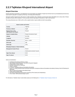 2.2.3 Tajikistan Khujand International Airport