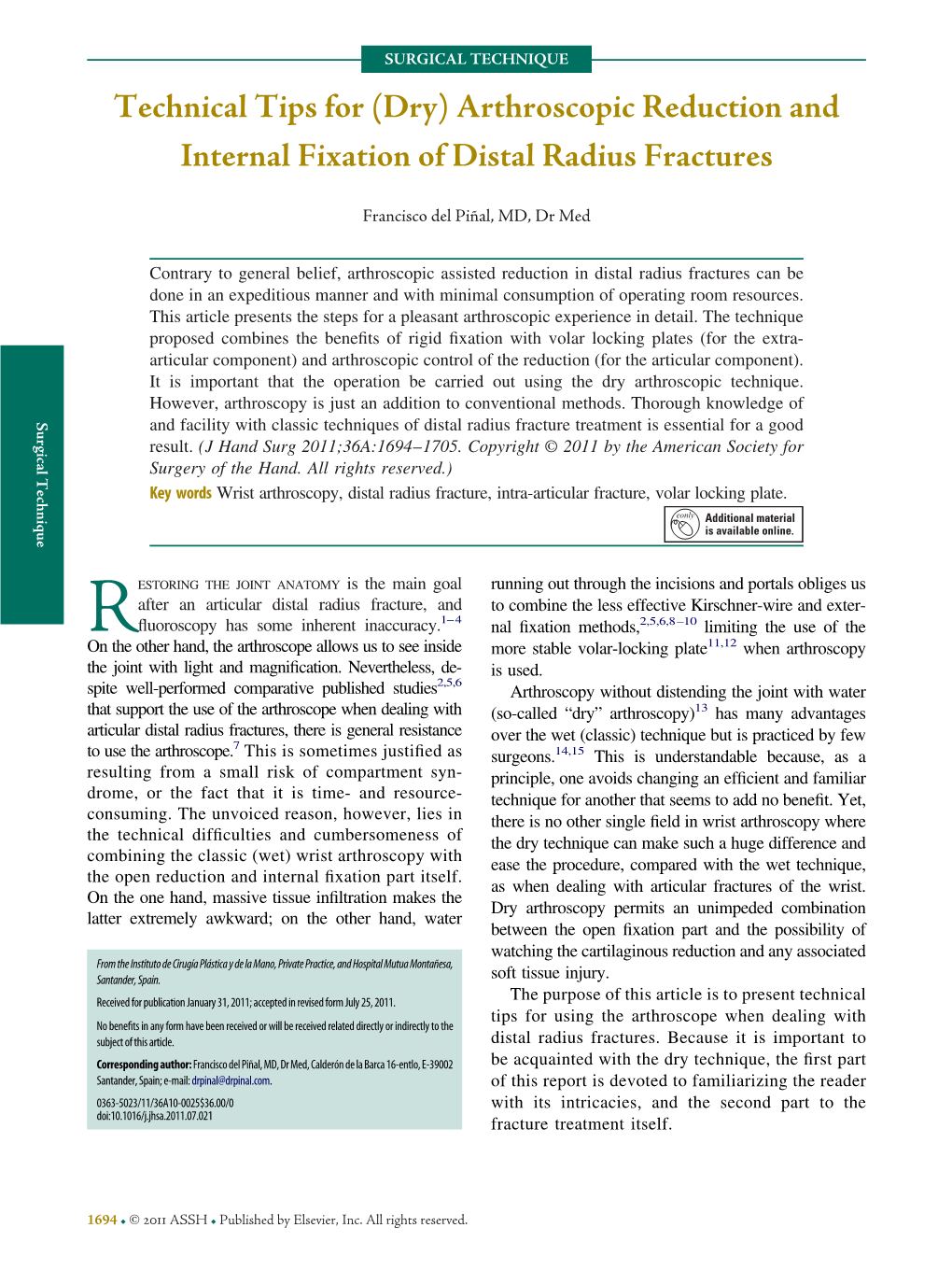 Arthroscopic Reduction And Internal Fixation Of Distal Radius Fractures