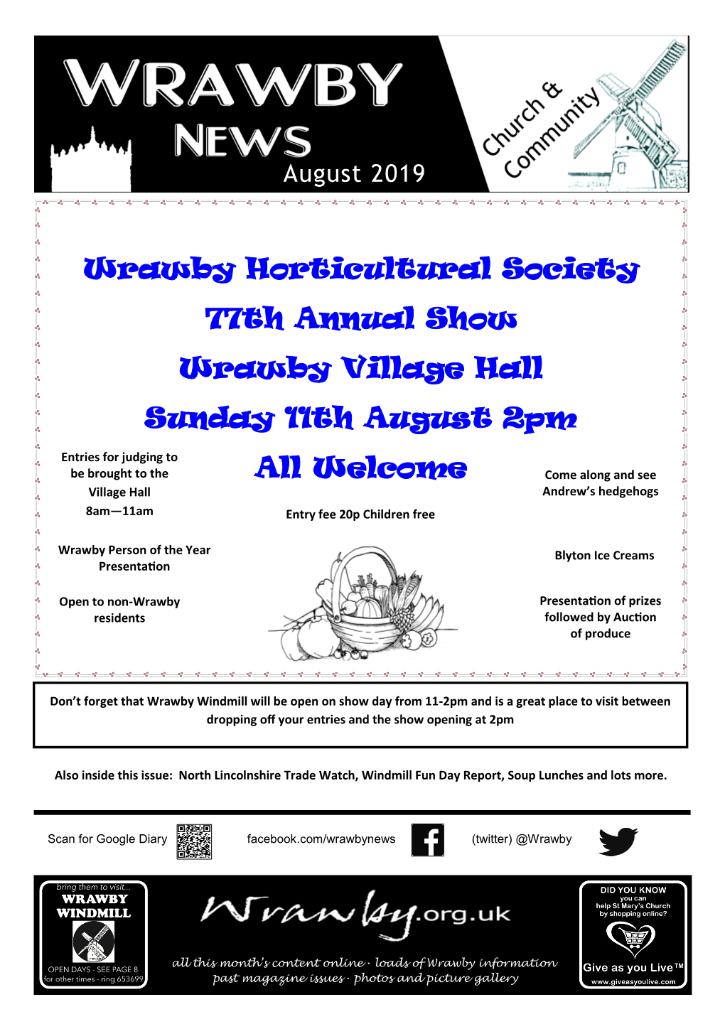 Wrawby Horticultural Society 77Th Annual Show Wrawby Village Hall Sunday 11Th August 2Pm