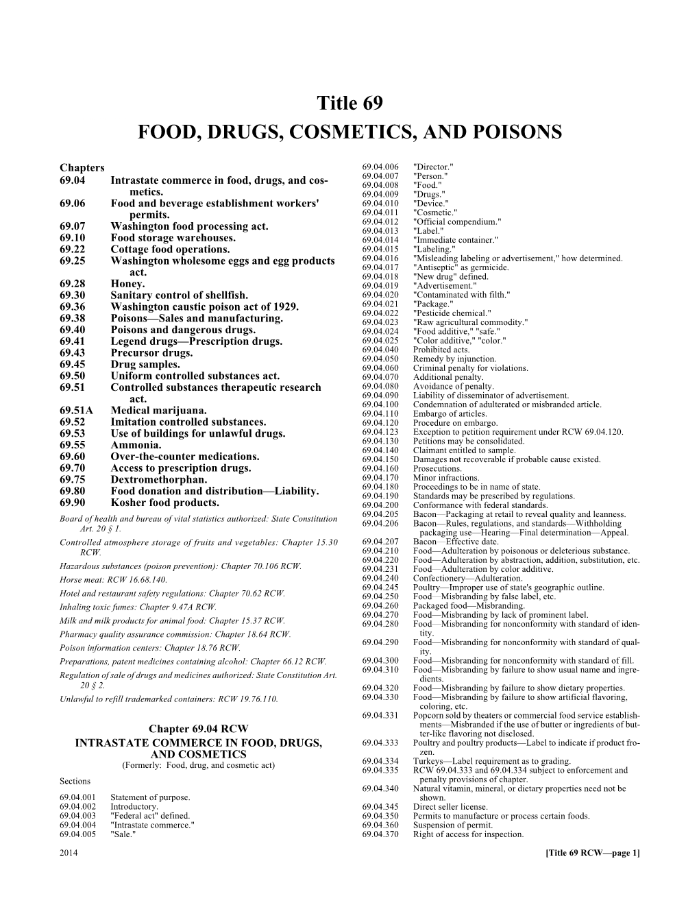 Title 69 FOOD, DRUGS, COSMETICS, and POISONS