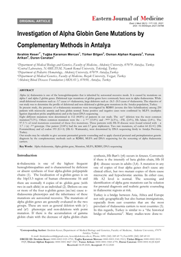 Investigation of Alpha Globin Gene Mutations by Complementary Methods in Antalya