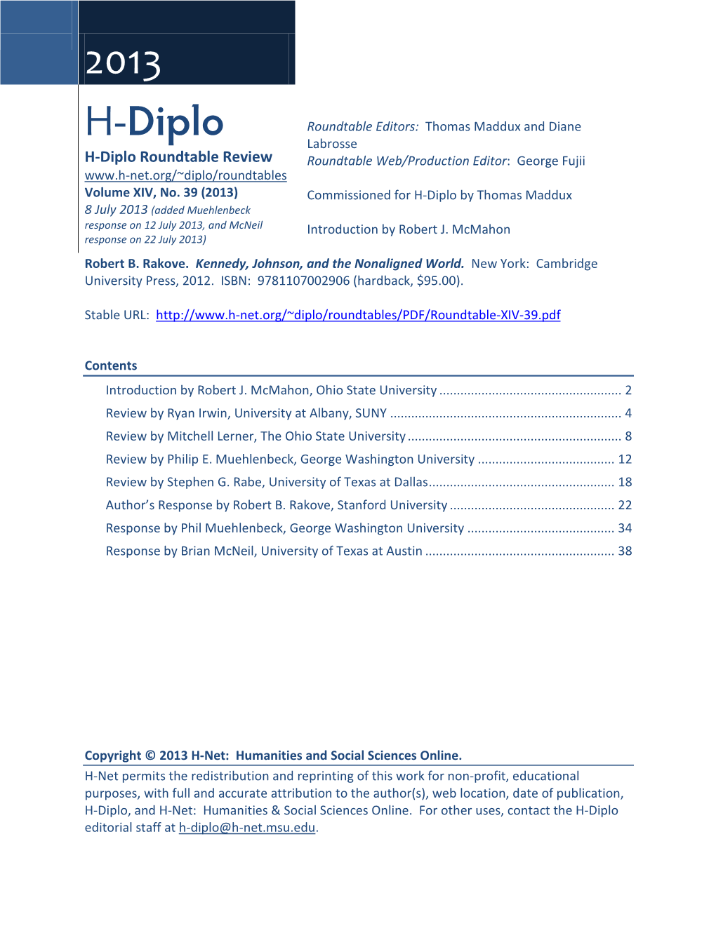H-Diplo Roundtable, Vol. XIV, No. 39