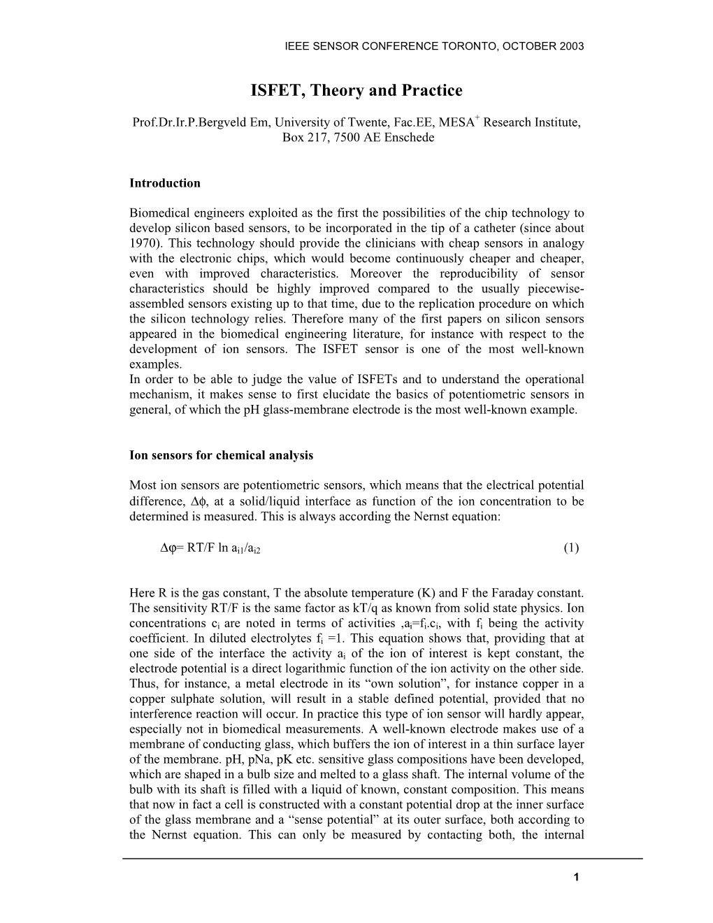 ISFET, Theory and Practice