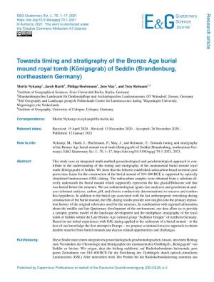 Towards Timing and Stratigraphy of the Bronze Age Burial Mound Royal Tomb (Königsgrab) of Seddin (Brandenburg, Northeastern Germany)