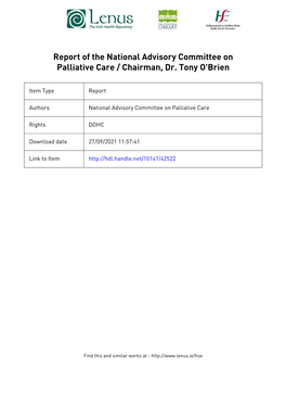 Report of the National Advisory Committee on Palliative Care / Chairman, Dr