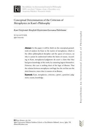 Conceptual Determination of the Criticism of Metaphysics in Kant's
