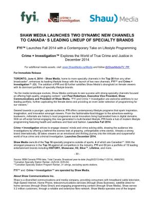 Shaw Media 2014 New Channel Announcement Media Release Final