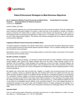 Patent Enforcement Strategies to Meet Business Objectives