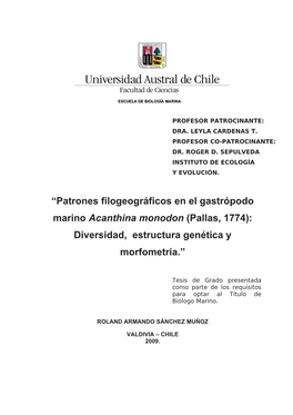 “Patrones Filogeográficos En El Gastrópodo Marino Acanthina