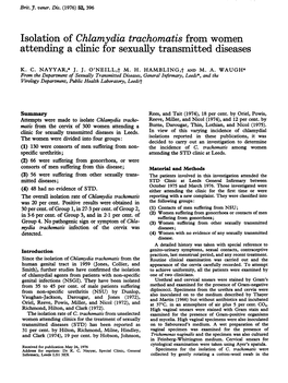 Isolation of Chlamydia Trachomatis from Women Attending a Clinic for Sexually Transmitted Diseases