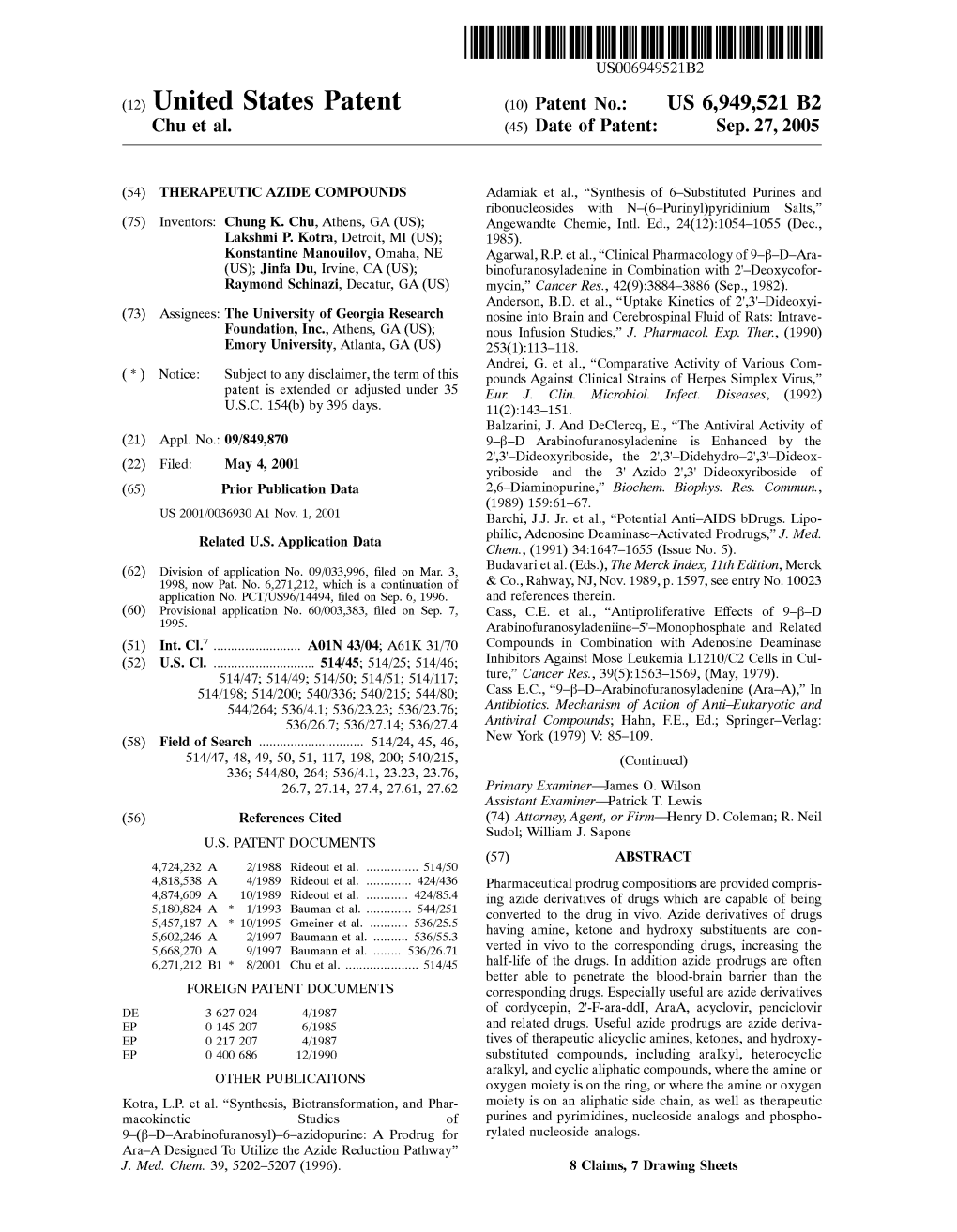 (12) United States Patent (10) Patent No.: US 6,949,521 B2 Chu Et Al