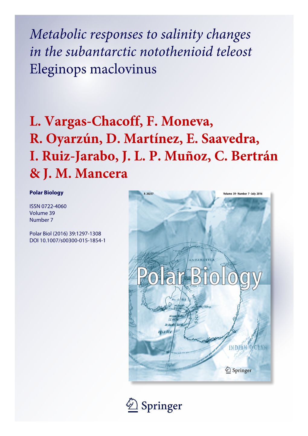 Metabolic Responses to Salinity Changes in the Subantarctic Notothenioid Teleost Eleginops Maclovinus