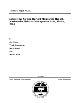 Subsistence Salmon Harvest Monitoring Report, Kuskokwim Fisheries Management Area, Alaska, 2004