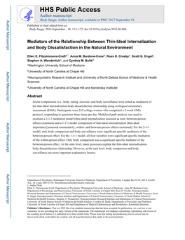 Mediators of the Relationship Between Thin-Ideal Internalization and Body Dissatisfaction in the Natural Environment