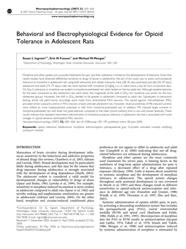 Behavioral and Electrophysiological Evidence for Opioid Tolerance in Adolescent Rats