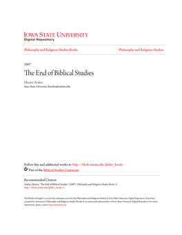 The End of Biblical Studies Will Mean the End of History Or Even the End of Religion