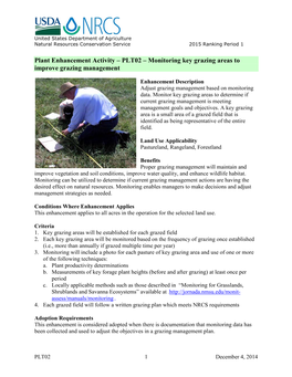 Plant Enhancement Activity – PLT02 – Monitoring Key Grazing Areas to Improve Grazing Management