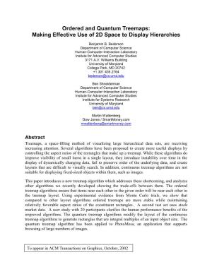 Ordered and Quantum Treemaps: Making Effective Use of 2D Space to Display Hierarchies