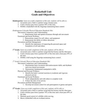 Basketball Unit Goals and Objectives