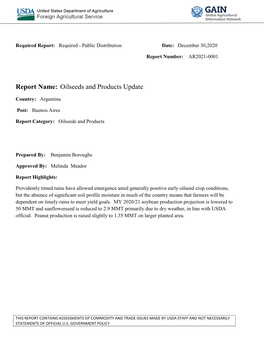 Report Name: Oilseeds and Products Update