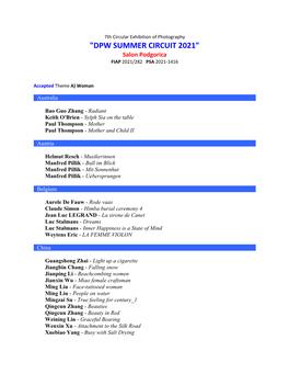 "DPW SUMMER CIRCUIT 2021" Salon Podgorica FIAP 2021/282 PSA 2021-1416