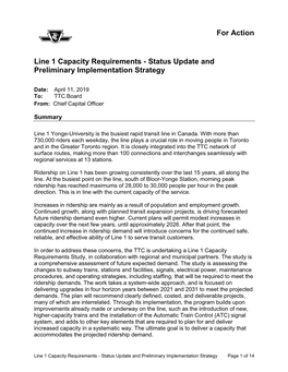 Line 1 Capacity Requirements - Status Update and Preliminary Implementation Strategy