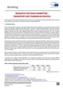 Research for Tran Committee - Transport and Tourism in Croatia