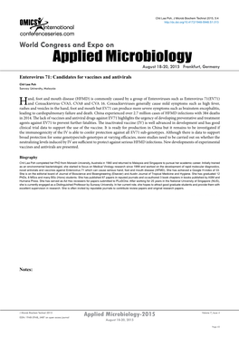 Applied Microbiology August 18-20, 2015 Frankfurt, Germany