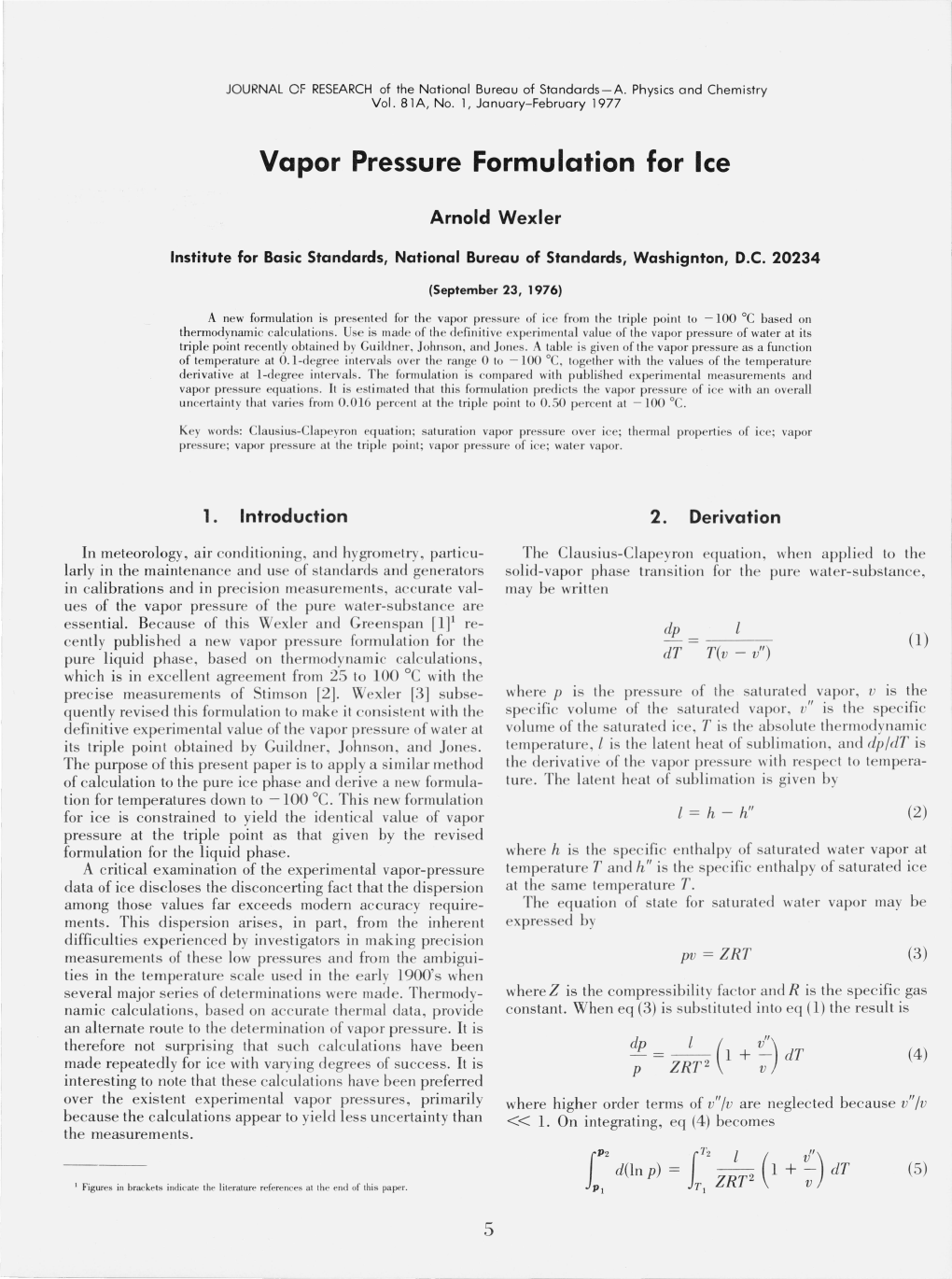 Vapor Pressure Formulation for Ice