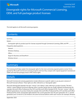 Downgrade Rights for Microsoft Commercial Licensing, OEM, and Full-Package Product Licenses