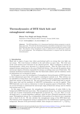 Thermodynamics of BTZ Black Hole and Entanglement Entropy