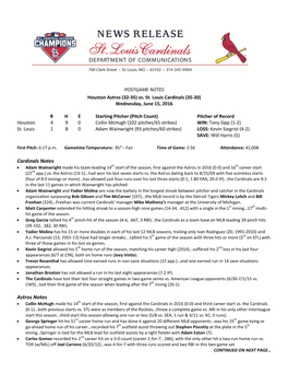Cardinals Notes Astros Notes