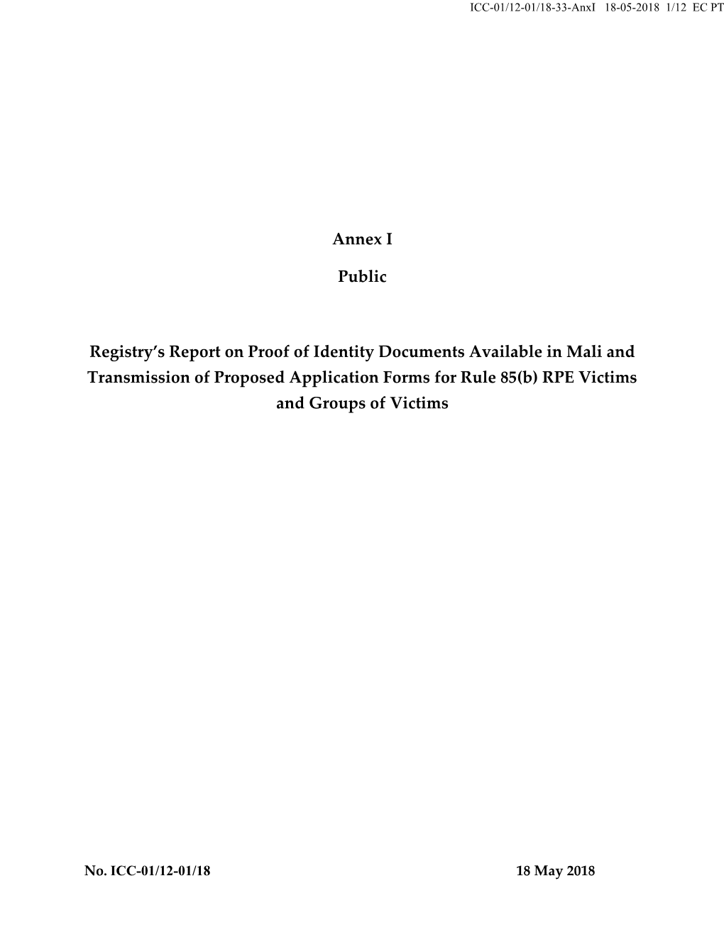 Annex I Public Registry's Report on Proof of Identity Documents