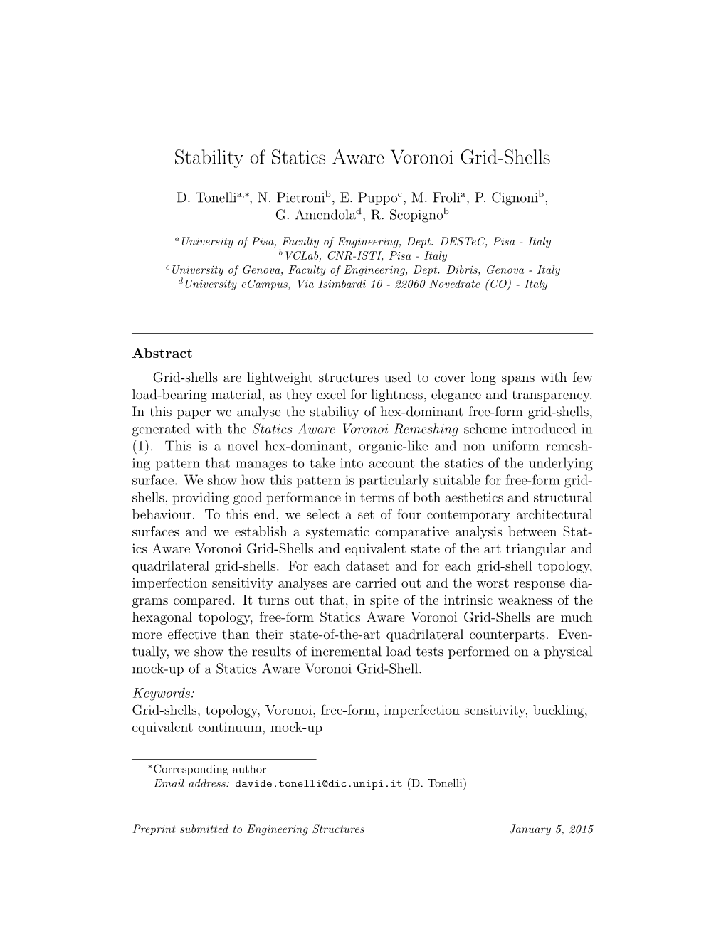 Stability of Statics Aware Voronoi Grid-Shells