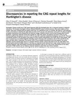 Discrepancies in Reporting the CAG Repeat Lengths for Huntington&Apos