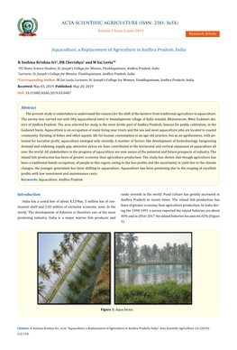 Aquaculture, a Replacement of Agriculture in Andhra Pradesh, India