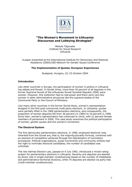 The Women's Movement in Lithuania: Discourses and Lobbying Strategies