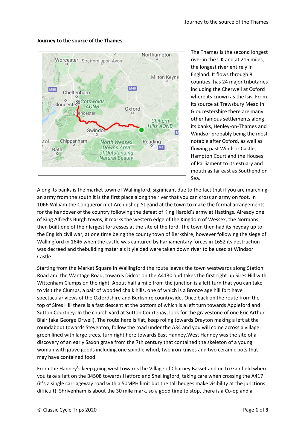 Journey to the Source of the Thames © Classic Cycle Trips 2020 Page 1 Of