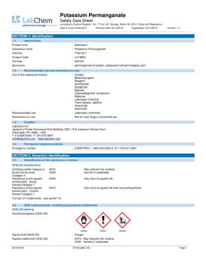 Potassium Permanganate Safety Data Sheet According to Federal Register / Vol