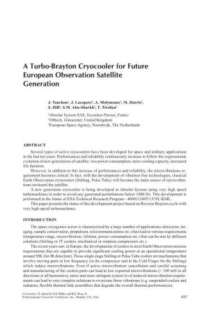 A Turbo-Brayton Cryocooler for Future European Observation Satellite Generation