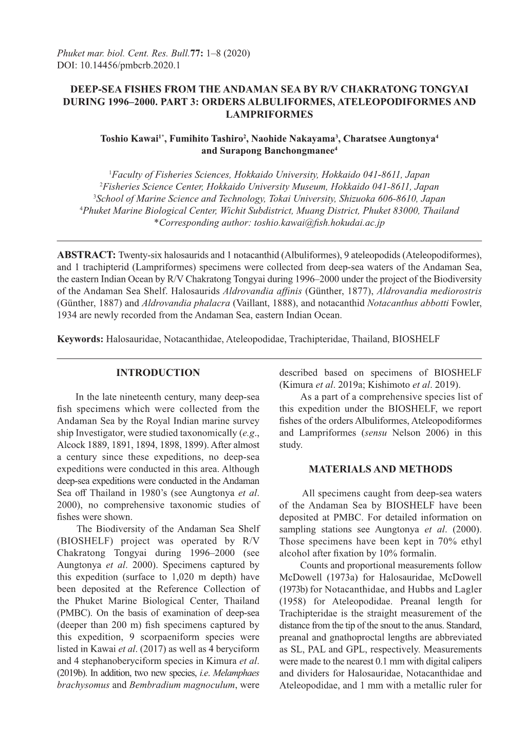 Phuket Mar. Biol. Cent. Res. Bull.77: 1–8 (2020) DOI: 10.14456/Pmbcrb.2020.1