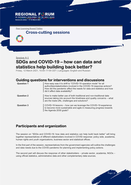 Sdgs and COVID-19 – How Can Data and Statistics Help Building Back Better? Friday, 12 March 2021, 15:00–17:00 CET | Languages: English and Russian